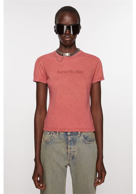 t-shirt blurred logo donna salmone in cotone ACNE STUDIOS | AL0353CTB